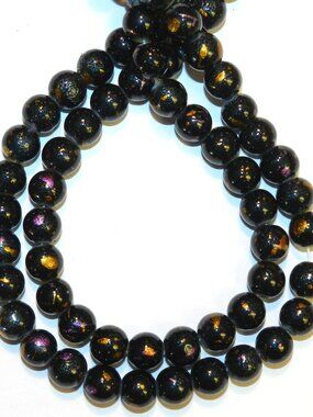 DIY Black Metallic Multi-Color Graffiti Drawbench 8mm Round Glass Bead 31" G4267